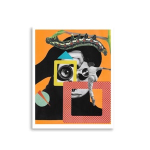 Nu ser du mig - Surrealistisk collagekonsttryck Färgglad väggkonst