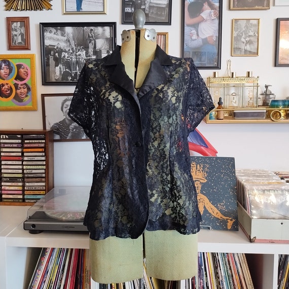 Vintage 90s Victoria's Secret Black Lace Top Gold… - image 2