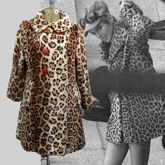 Vintage 60s Leopard Print Faux Fur Coat Classic A… - image 1