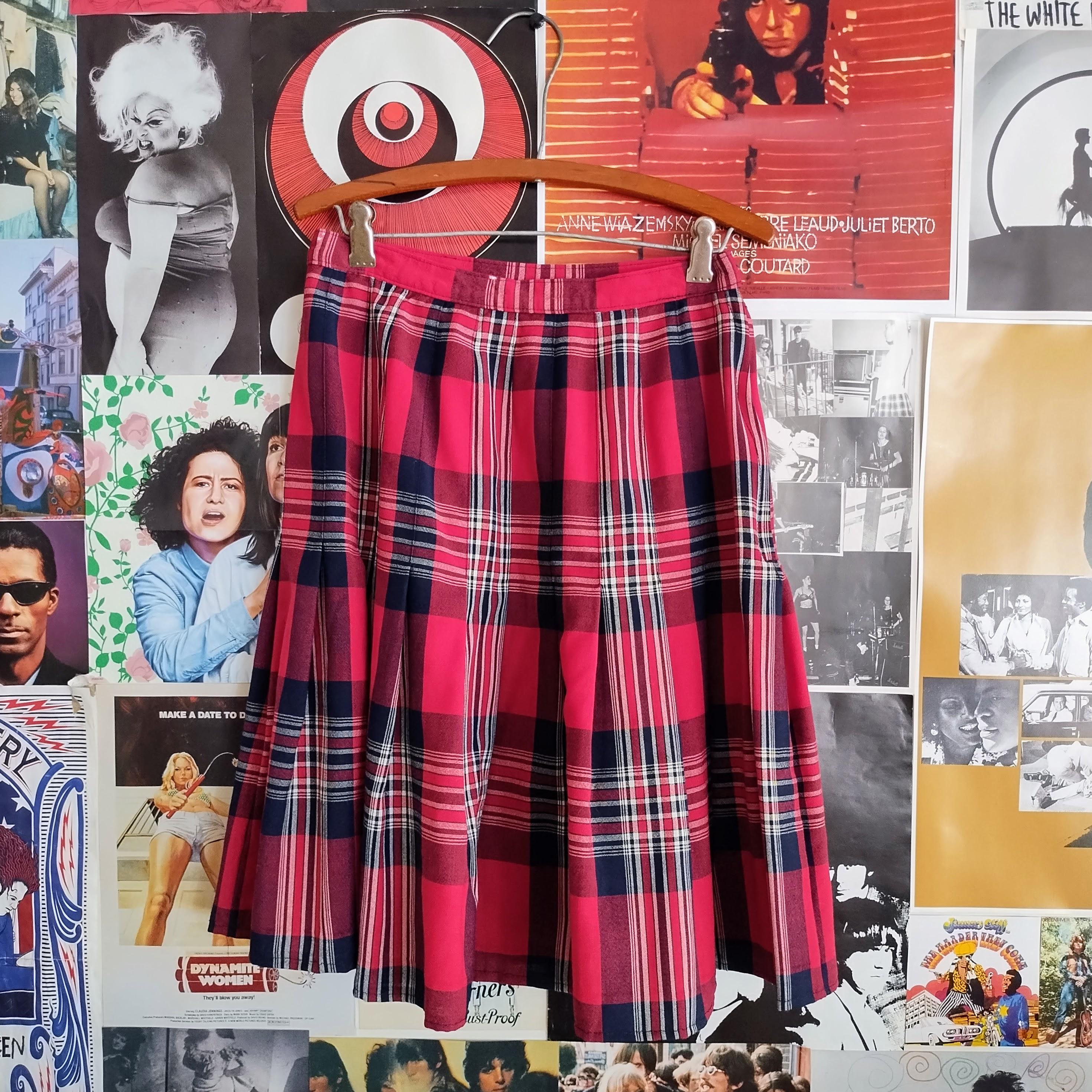 Wool Plaid Skirt, Red
