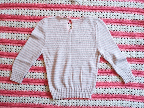 Vintage 70s Pastel Pink Sweater Light Gray Stripe… - image 6