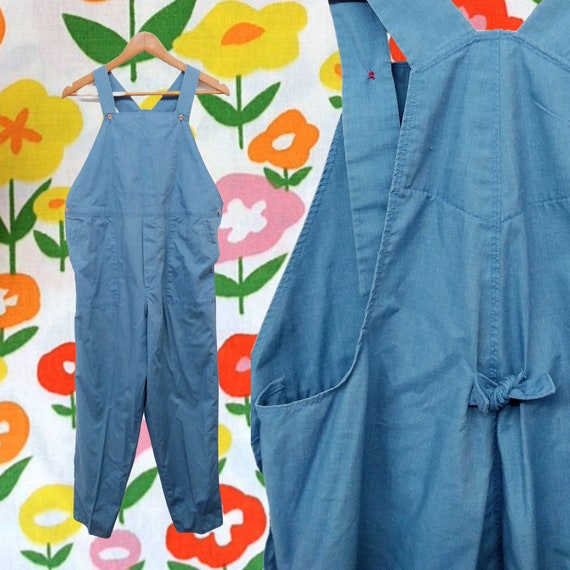 Vintage 70s Chambray Blue Jumpsuit Overalls Handm… - image 1