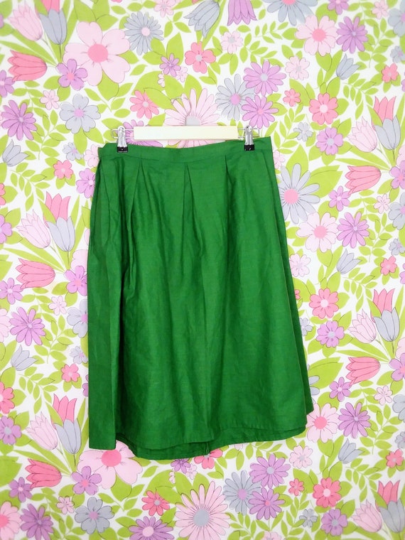 Vintage Handmade Kelly Green Cotton Skirt Pleated… - image 2