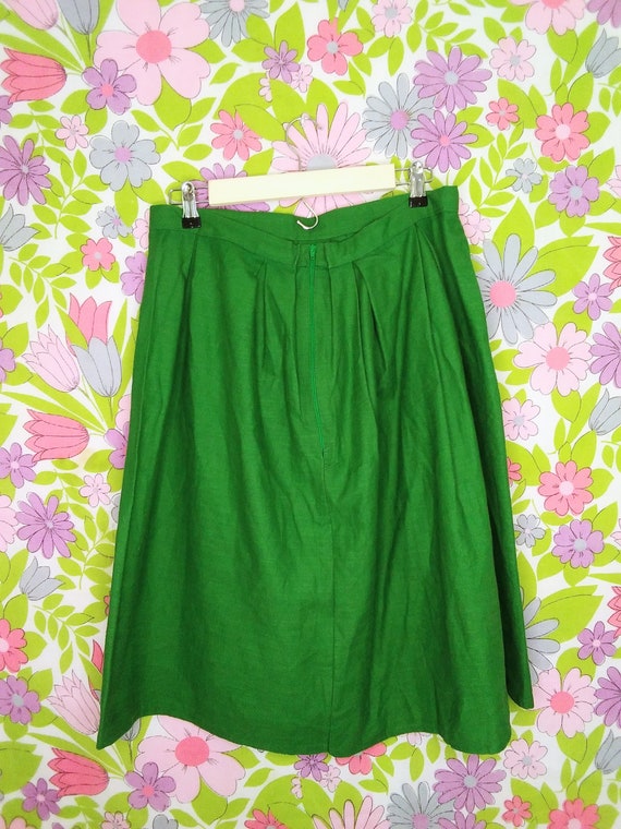 Vintage Handmade Kelly Green Cotton Skirt Pleated… - image 5