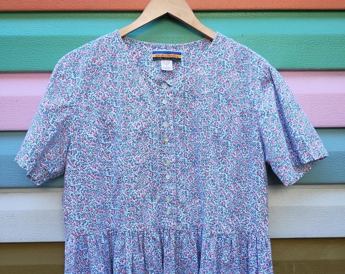 Vintage 90s Cotton Shirtwaist Floral Dress Size Large Etsy — free download