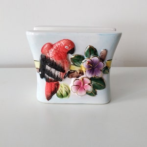 Vintage Ceramic Parrot Napkin/Letter Holder Lustreware Floral