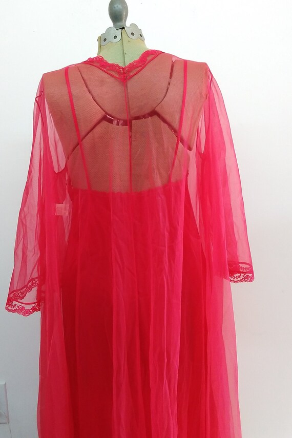 Vintage 60s Sears Red Peignoir Set Sheer Robe and… - image 3