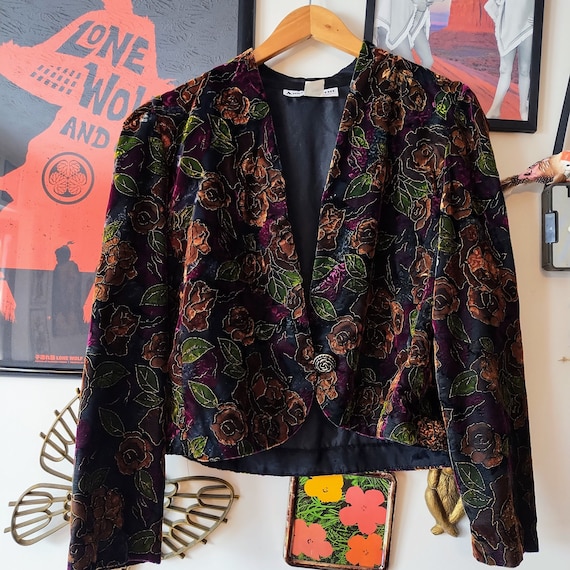 【Vintage】flower jacket Vintage 80s/90s Floral Velvet Blazer Moody Floral Jacket - Etsy