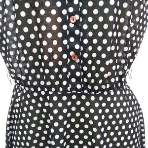 Vintage 60s/70s Black White Polka Dot Dress Volup Day Dress Button Front image 4