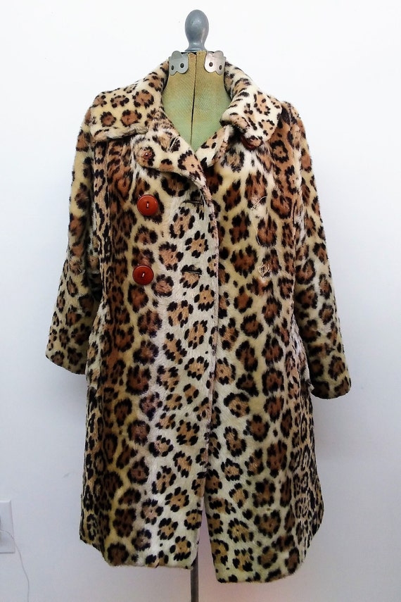 Vintage 60s Leopard Print Faux Fur Coat Classic A… - image 5