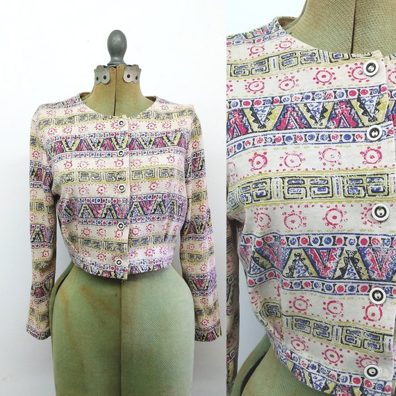 Vintage 90s Printed Button Front Crop Top/Cardiga… - image 3