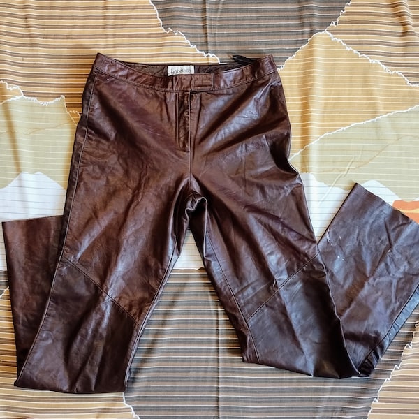 Vintage 90s/Y2K Brown Leather Flare Pants High Waist