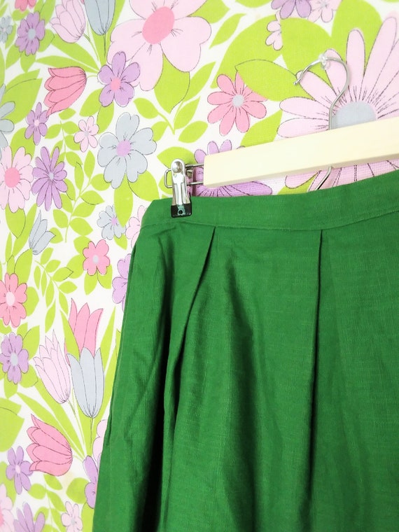 Vintage Handmade Kelly Green Cotton Skirt Pleated… - image 3