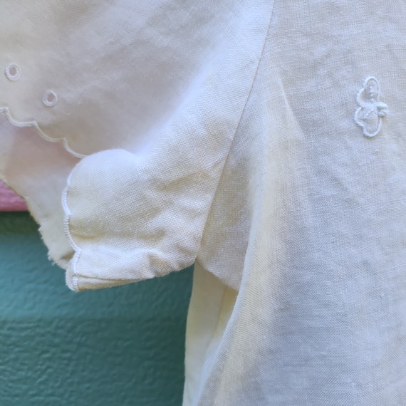 Vintage 60s Linen Embroidered Blouse Off White Me… - image 3