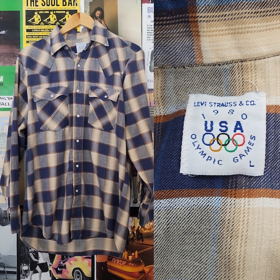 Vintage Levi's USA 1980's OLYMPIC GAMES Plaid Wes… - image 1