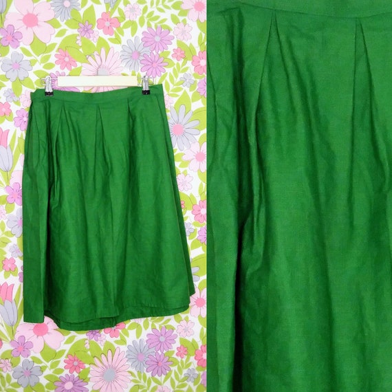 Vintage Handmade Kelly Green Cotton Skirt Pleated… - image 1