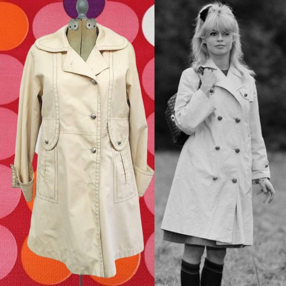 Vintage 60s/70s Cream Lightweight Coat Silver But… - image 1