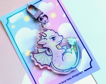 Holographic Dragon Keychain - Double Sides - Kawaii Cute Gifts - Clear Acrylic