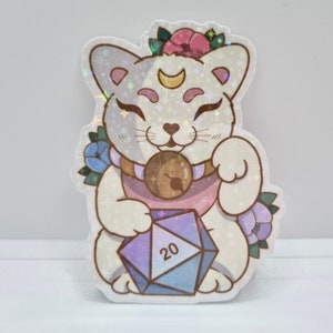 Holographischer D&D Maneki Neko Würfel Glückskatze sterben Schnitt Aufkleber