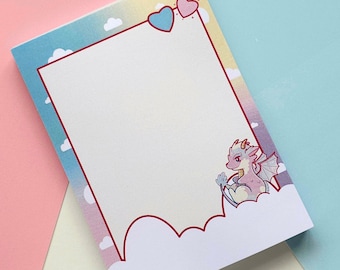 Pastel Dragon Notepad - A6 Memo Pad - Stationary - Kawaii Gift