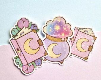 Holographic Pastel Witch Sticker Die Cut Sticker Set - Pack of 3