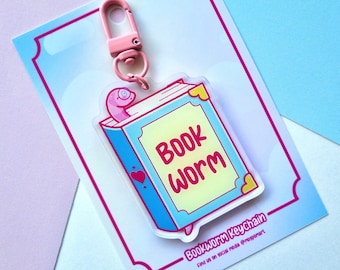 Bookworm Keychain - Book Lover - Double Sided - Kawaii Book Nerd Gifts and Merch