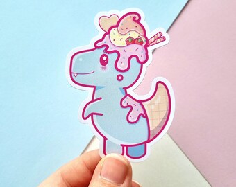 Dinosaur Ice Cream Sticker - waterproof - cute kawaii dino merch - Sundaesaurus