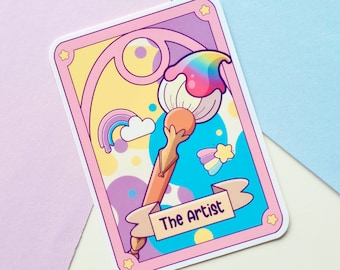 Kawaii Artist Tarot Card Sticker – Waterproof Glossy Art