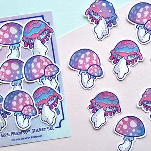 Ensemble d'autocollants pastel aux champignons - lot de 9 - esthétique automne-automne - papeterie pour journal de scrapbooking