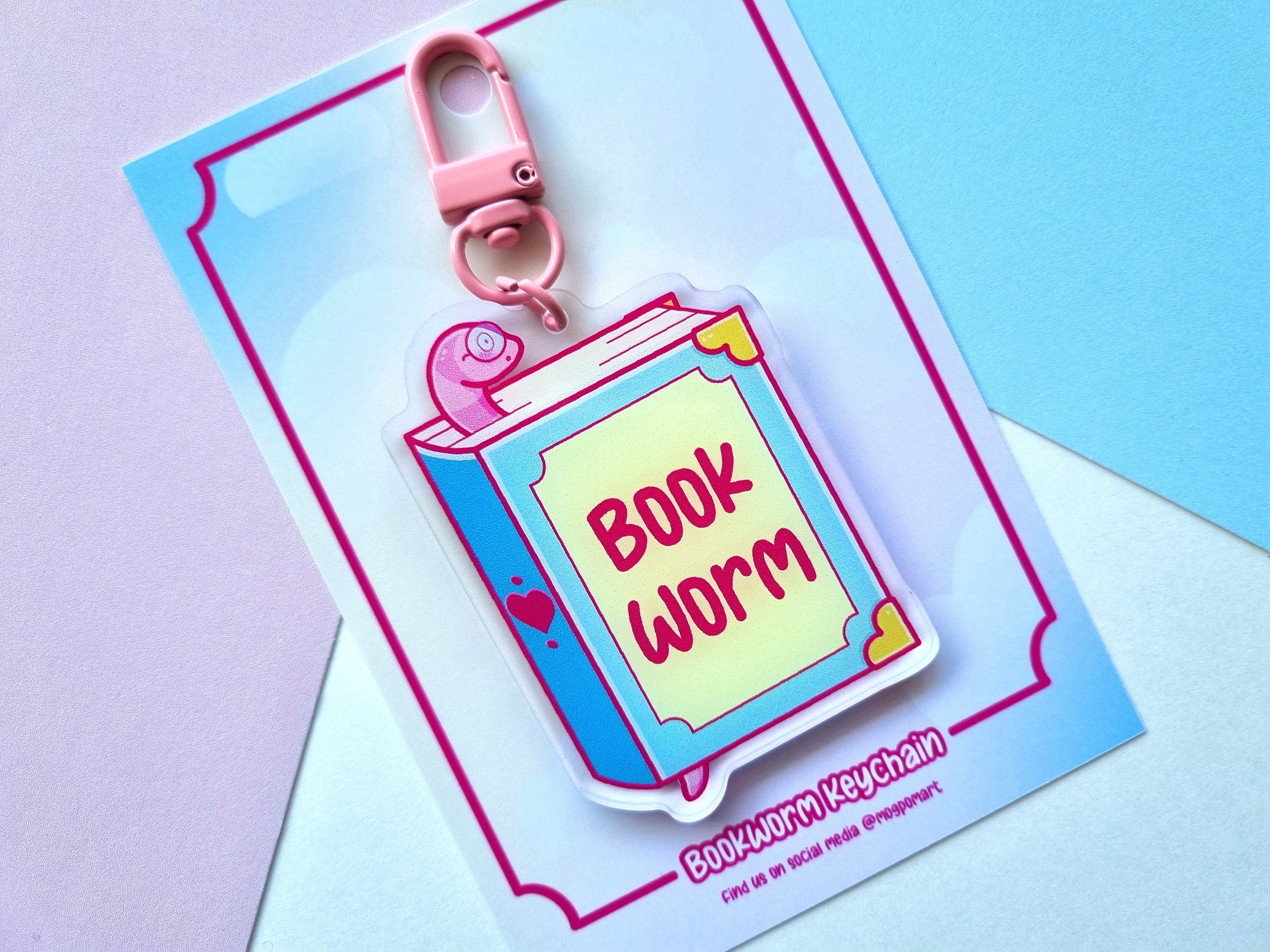 Bookworm Keychain - Book Lover - Double Sided - Kawaii Book Nerd Gifts and Merch