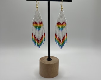 Heart Rainbow Beaded Earrings