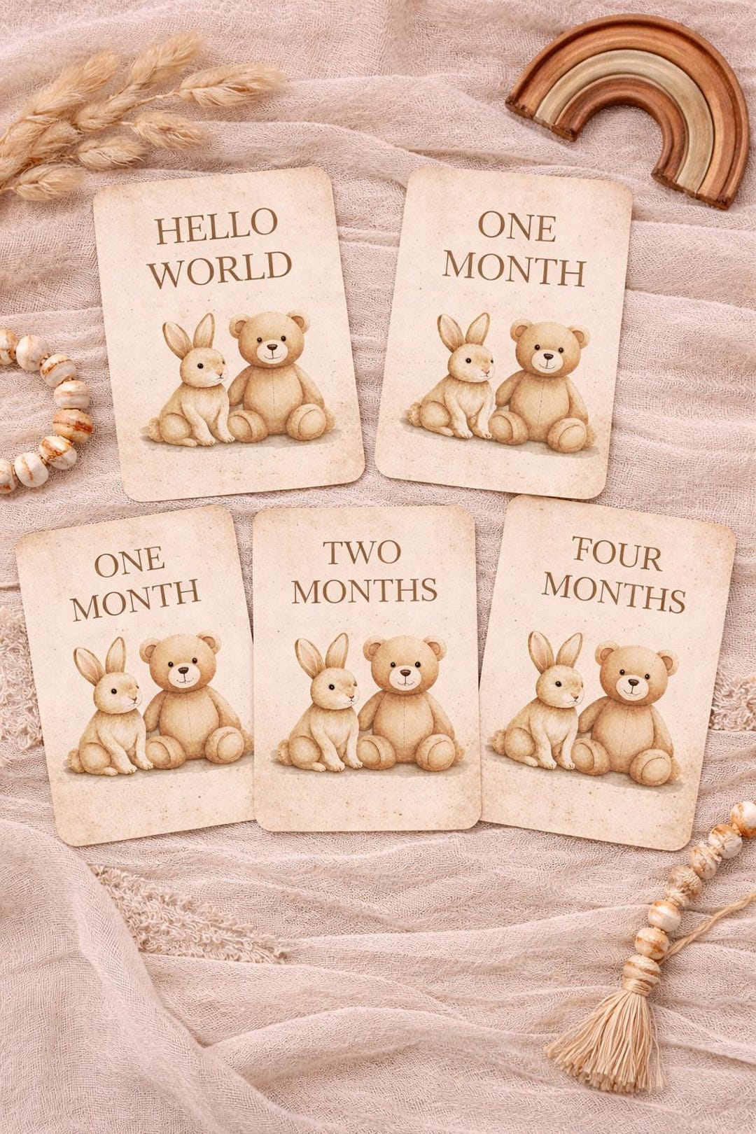Neutral Baby Milestone Cards, Teddy Bunny Monthly Photo Props (digital ...