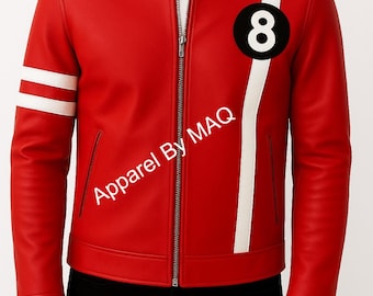 Handmade Red Leather Biker Jacket: Men's Retro Racing Style