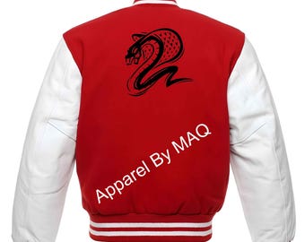 Handmade Red Cobra Logo Jacket: Wool Varsity Style