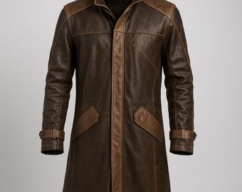 Distressed Brown Leather Trench Coat: Steampunk Duster