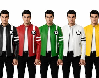 Handcrafted Mens Alien Green Ben 10 Inspired Leather Jacket | Inspired By Alien Force Cartoon Jacket | Green Leather Jacket