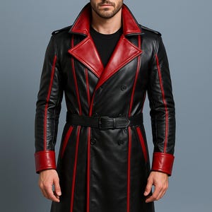 Real Leather Men Trench Coat, Handmade Black Winter Coat, Gothic Leather Coat, Gift For Him, Gothic Steampunk Leather Trench Coat, Coat