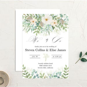 Customizable Wedding Invitation, Floral Wedding Invitation Template, Printable Wedding Invitation, Sage and White Wedding Invite