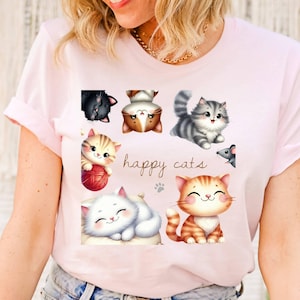 Doodle Katze Thema Shirt, Cottagecore Shirt, Katzen Shirt, Katzen Liebhaber Shirt, ästhetisches Shirt, Lehrer Shirt, Geburtstags Shirt