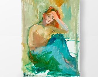 Dipinto Ritratto di donna impressionista Dipinto ad olio figurativo su carta