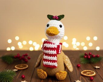 Motif au crochet d'oie en pain d'épice | Peluche décorative de Noël à la ferme PDF | Modèle de jouet d'oie au crochet | Cadeau de Noël fait main DIY
