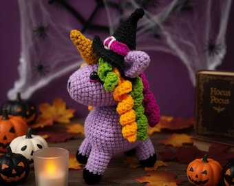 Motif au crochet Amigurumi Licorne d'Halloween | Tutoriel PDF effrayant de licorne mignonne | Motifs de boucle magique | Amigurumi d'Halloween