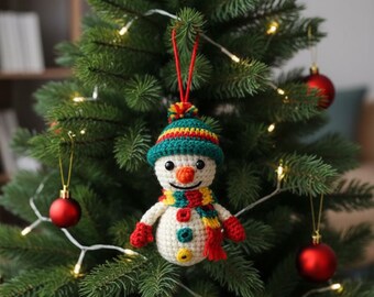 Mini modèle de bonhomme de neige au crochet - Décoration de sapin de Noël - Modèle de porte-clés de bonhomme de neige - Amigurumi de suspension de voiture - Décoration de sapin de Noël - PDF
