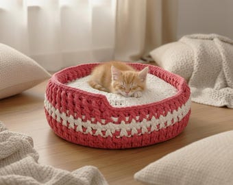 Motif au crochet pour lit de chat en peluche PDF | Nid pour chat à ouverture souple | Lit confortable au crochet pour animal de compagnie | Téléchargement instantané
