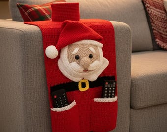Crochet Santa Claus Sofa Arm Organizer Pattern PDF – Cute Couch Caddy with Pockets & Cup Holder – Digital Download Crochet PDF English