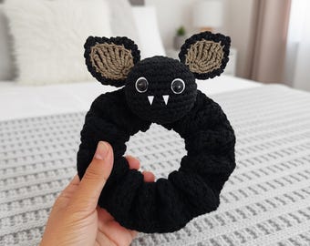 Chouchou chauve-souris au crochet, modèle PDF - Adorable élastique pour cheveux d'Halloween avec oreilles et crocs de chauve-souris - Modèle au crochet en anglais à téléchargement numérique