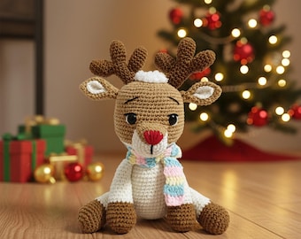 Modèle de renne au crochet, cerf de Noël Amigurumi, modèle de renne au crochet PDF en anglais, joli modèle de jouet de Noël au crochet
