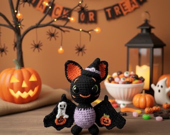 Patron au crochet pour bébé chauve-souris PDF | Tutoriel mignon de chauve-souris d'Halloween Amigurumi | Modèle de peluche bricolage facile | Fantôme citrouille | Téléchargement numérique instantané