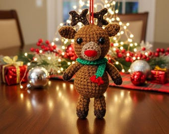 Crochet de suspension de voiture renne | Amigurumi de Noël nordique PDF | Ornement décoratif mignon de voiture | Modèle de cadeau de Noël au crochet