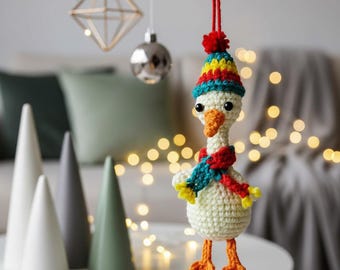 Christmas Goose Crochet Pattern | Elegant Farmhouse Tree Ornament & Car Hanger | Holiday PDF Gift Pattern | Amigurumi Winter Decor